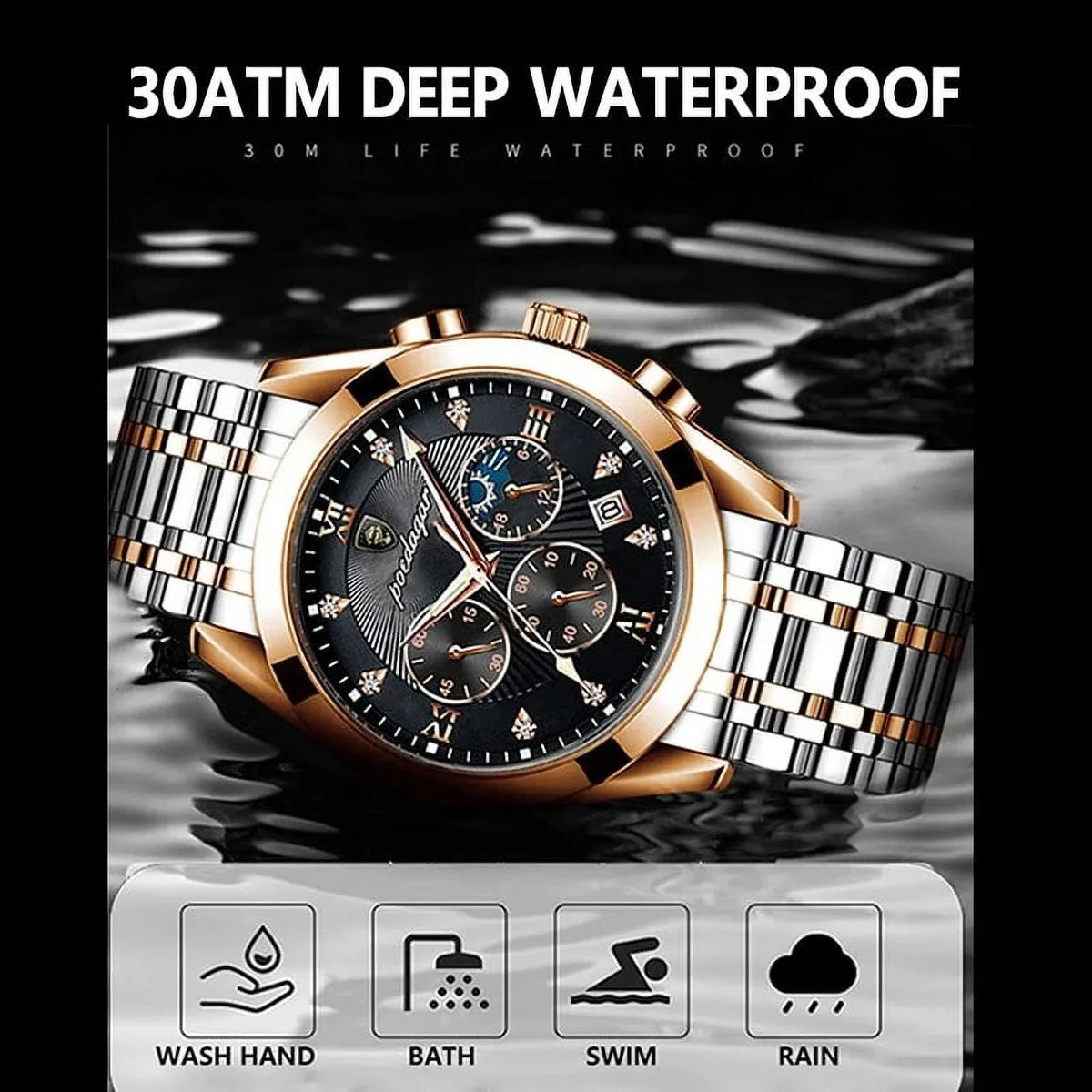 Waterproof Watch Man Steel Top Luminous Men Full Fashion Wristwatch Brand S Chronograph 8169 POEDAGAR Quartz Date Black Luxury Sport Watches