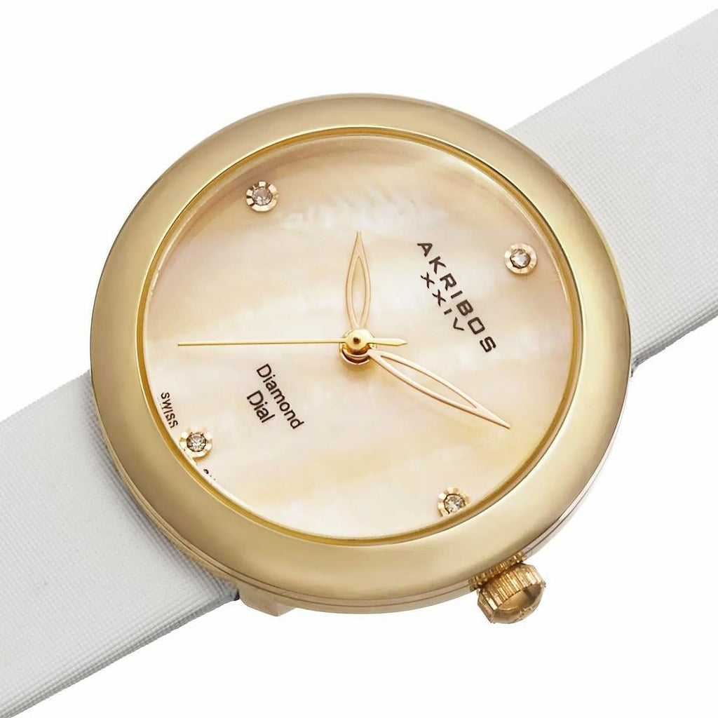 Dial Diamond Quartz Womens Strap MOP Satin Watch AK687YGW Swiss