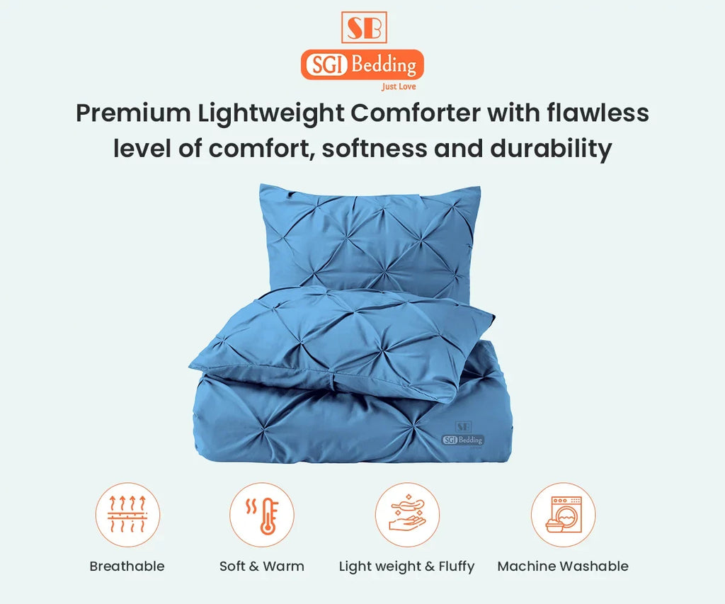Microfiber Cotton Egyptian Insert Premium Thread with Super Shell Pillowcases Pinch 300 Blue Count 1000 Fill Mediterranean Soft GSM With Fluffy Matching Siliconized Plush Comforter Piping Duvet & King