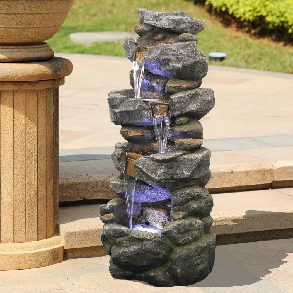 Kmowoo Fountain 40inches Lights Stacked Rock LED liquid Simulated High with