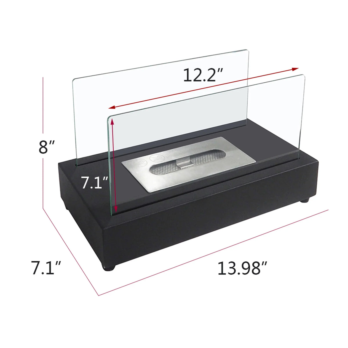 Bio Skypatio exterior Metal 7.1'' Tabletop x 8''H Guard Flame x 13.98''L with Ventless Ethanol Fireplace W