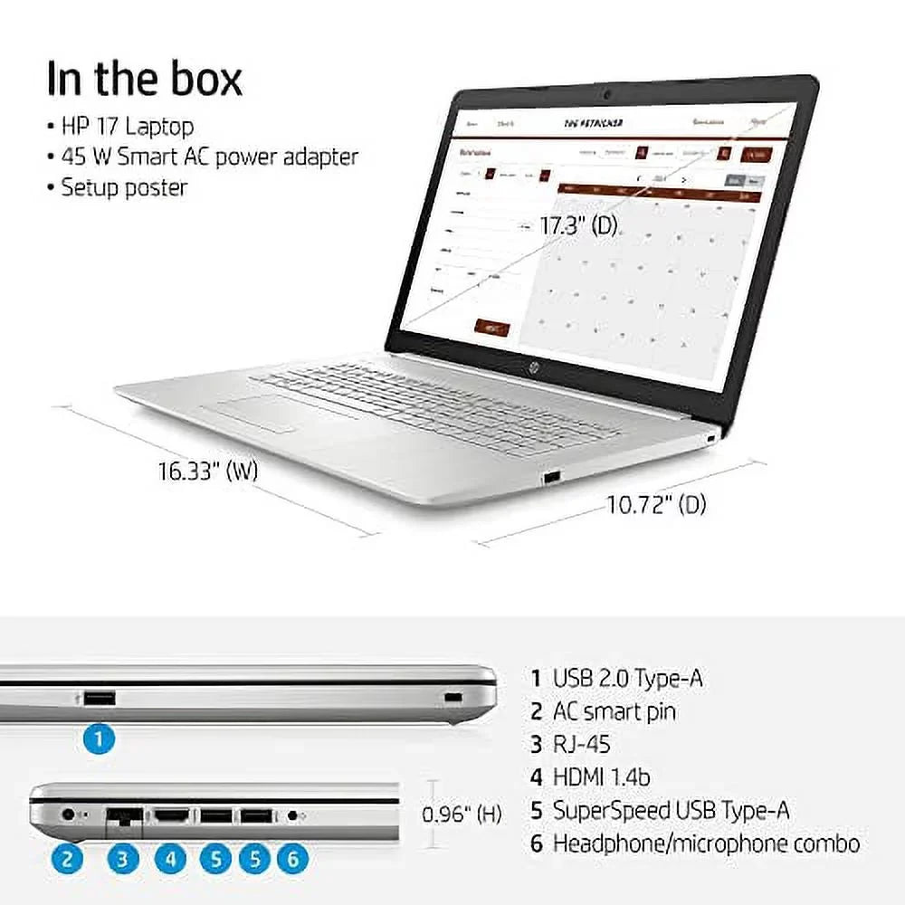 FHD Laptop,17.3" (1920 HP SD 2021 Windows Intel Model Core Xe (Beat Display, HDMI, Graphics, Iris i5-1135G7 i7-1065G7), PCIe Latest RAM x 1080) Card, IPS (8GB 512GB SSD) Intel 11 |