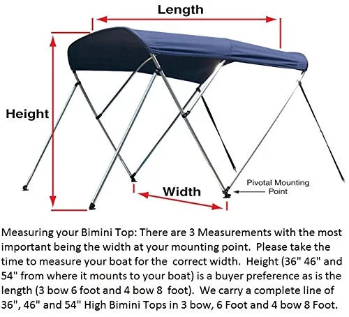 x Bow 78" 73" Poles Boat High Rear 6' Bimini - 3 Top Cover W L 46" ft. BURGUNDY