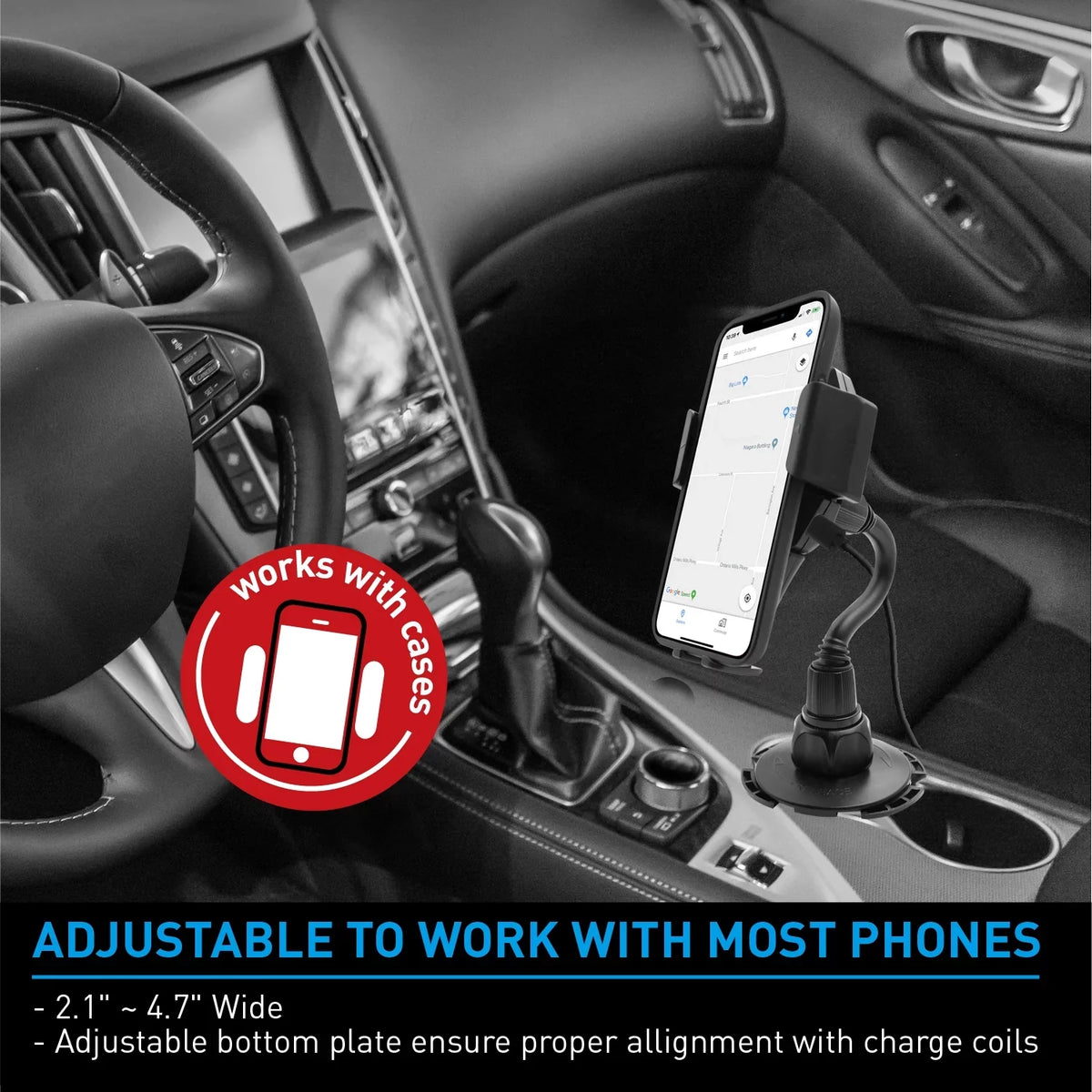 iPhone Mount 14 X Galaxy Plus, Charger S23 mini Pro 5G, S22 with for Wireless Max Note Qi Macally SE 13 Wide Tablets Ultra Holder 8 10.5" Plus Cup Car Smartphone