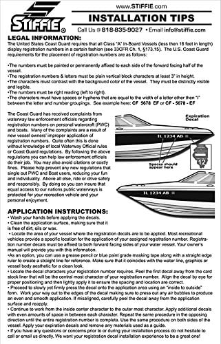 Numbers & Uniline Personal Decals Boats Stickers Custom SeaFoam Watercraft Letters for Green Marine STIFFIE & 3" Registration PWC Identification Kit Alpha-Numeric