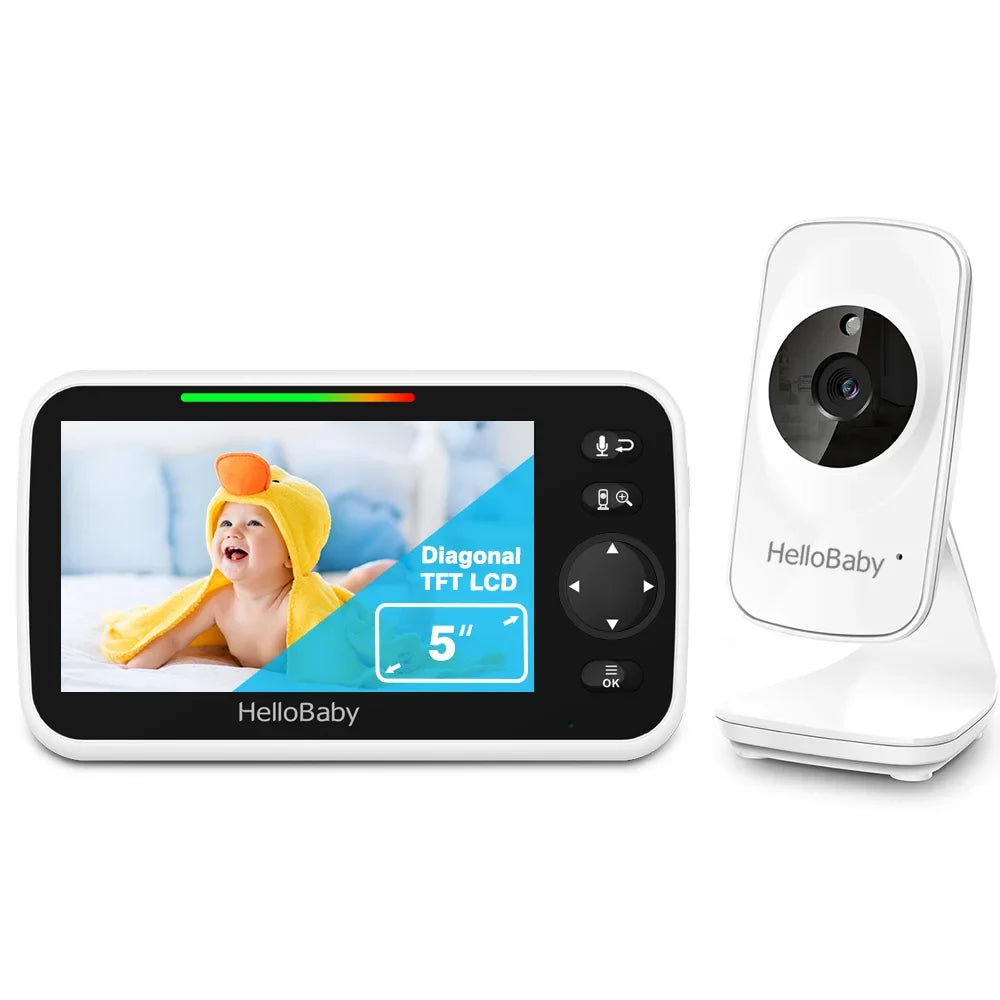 Night and Infrared VOX Lullaby, Two and LCD Camera, Way Audio, Camera Baby Color 5" HelloBaby Video Audio Monitor Monitor Vision, Display, inches Screen, with Temperature Mode 5
