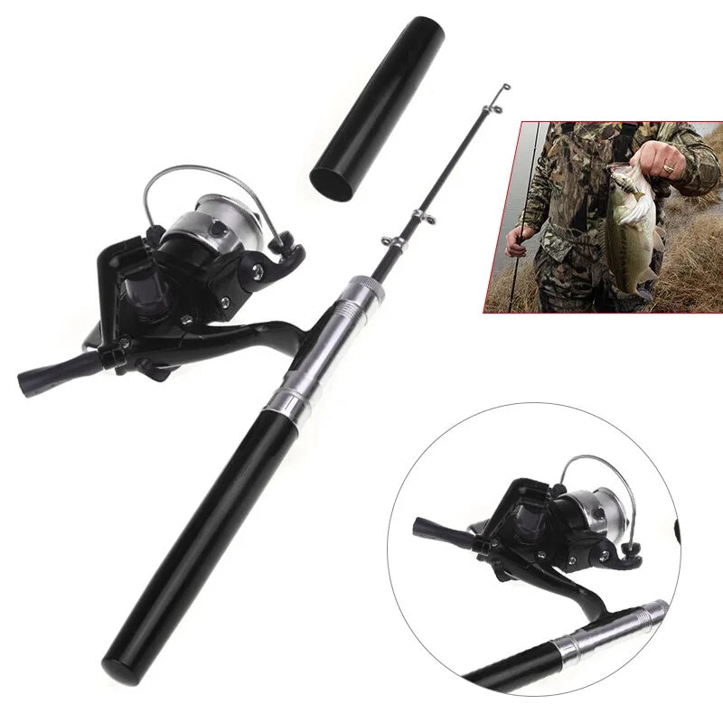 Pen + Reel Aluminum Fishing Pocket Pole Rod Mini