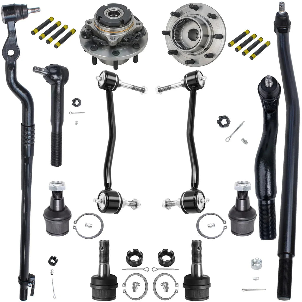 4WD Bearing 4 Detroit F-250 Kit 2002 2003 Super Suspension 2001 - 2 Hubs 2000 00-04 F-350 Sway Tie Bars Axle Ball Replacement Front 2 Wheel for Duty, Joints Rods 2004 4 12pc