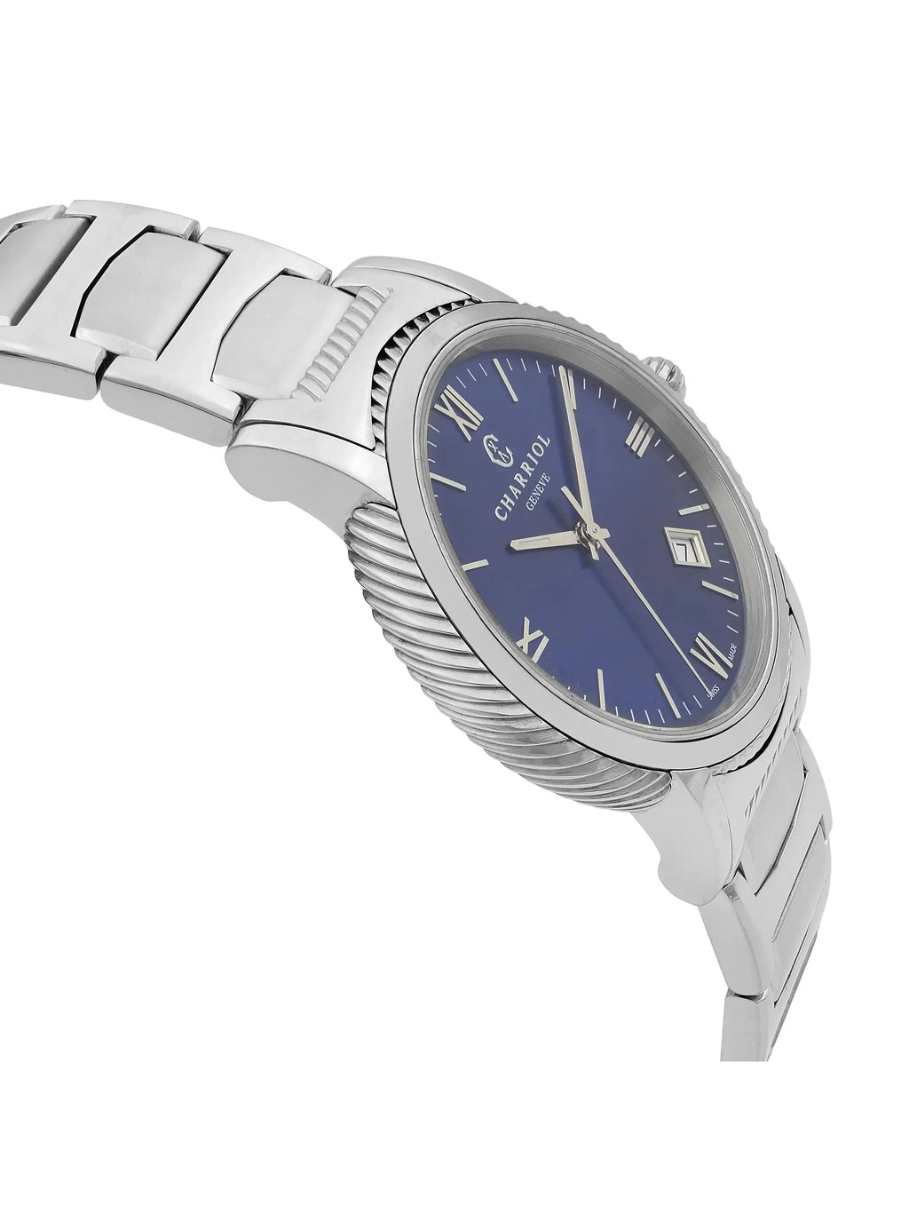 Parisii Dial Stainless Quartz Watch Steel Blue Charriol 40mm P40S2.930.002 New