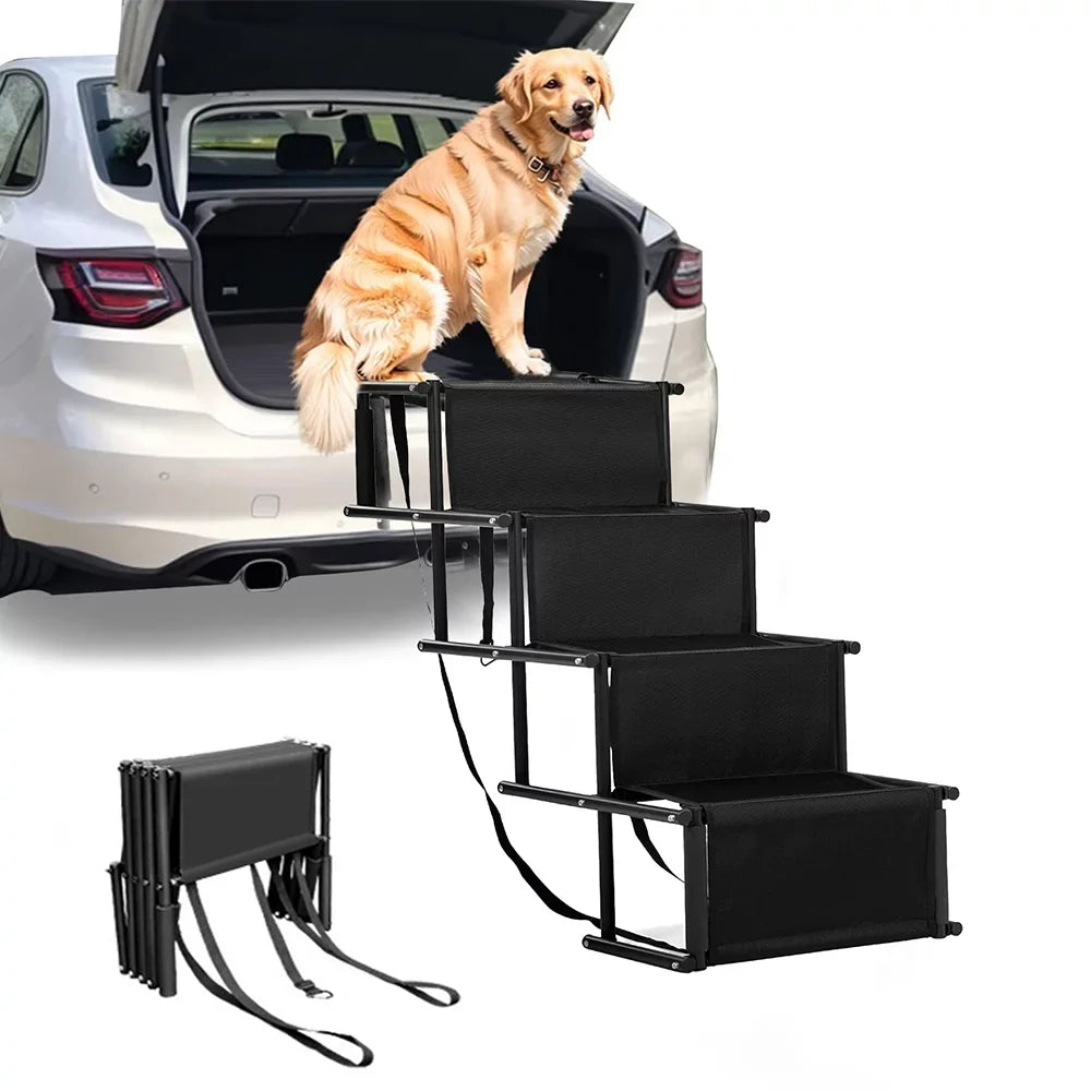Foldable High Beds,Trucks,SUV,Car Pet Stairs,Lightweight Frame for Ramp,Metal Nonslip Portable 4 Sunb Stairs Steps
