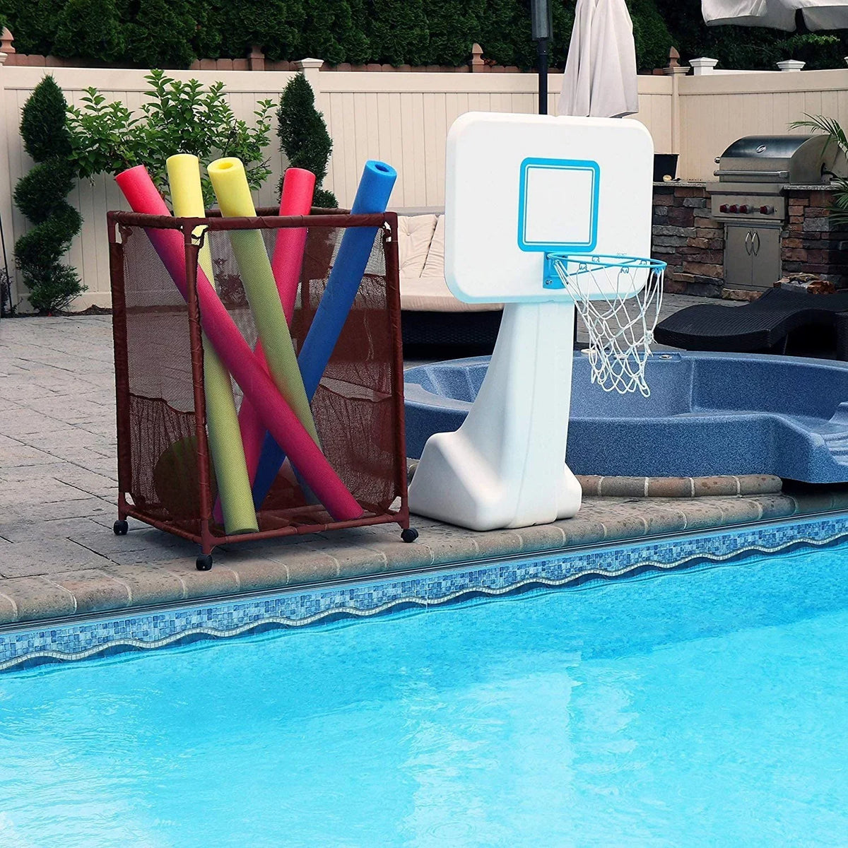 Noodles Organizer Rolling design Toys, W Holder, Bin, Brown (43" x Height, Large, Storage and Yours Equipment L 28" x 25" H), Essentially Mesh Pool Balls, 563009 Floats Kids