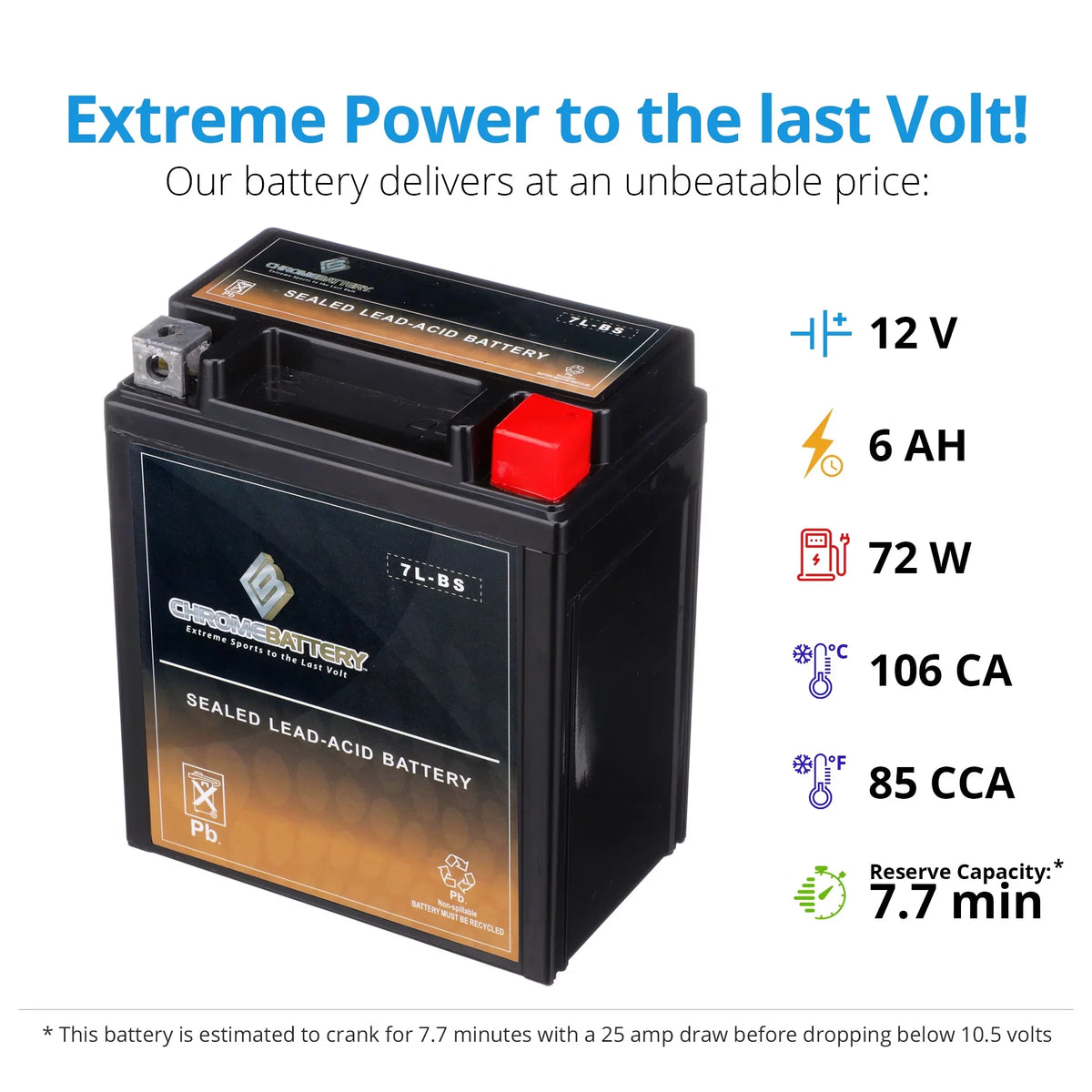 (7l-bs 450cc Kfx450r 75 Kawasaki Battery 2009 Cca) Ytx7l-bs Ah, 12 Volts,6 for Battery Chrome Atv