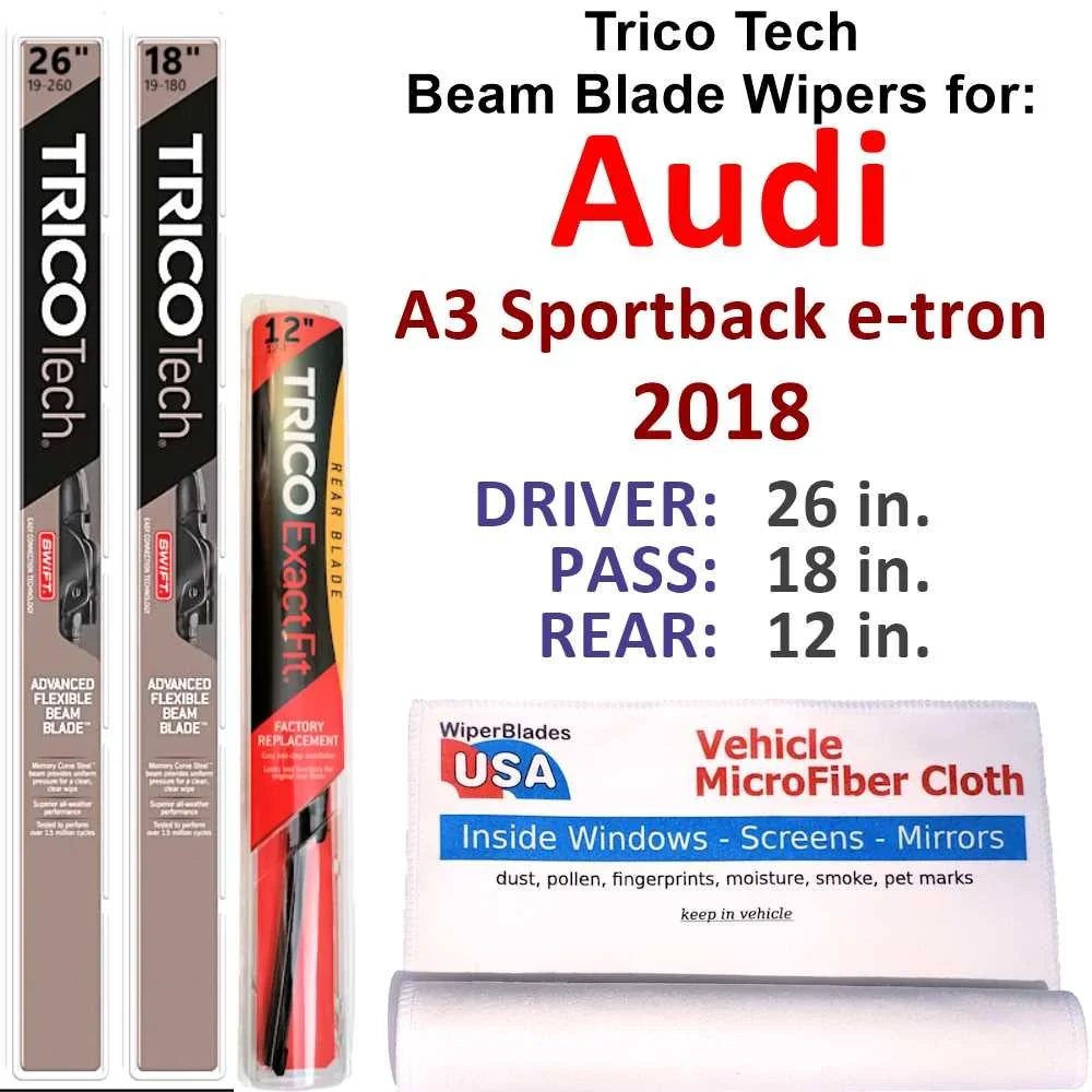 Wiper Beam e-tron Sportback 2018 (Set Wipers of w/Rear Audi 3) A3 Blade