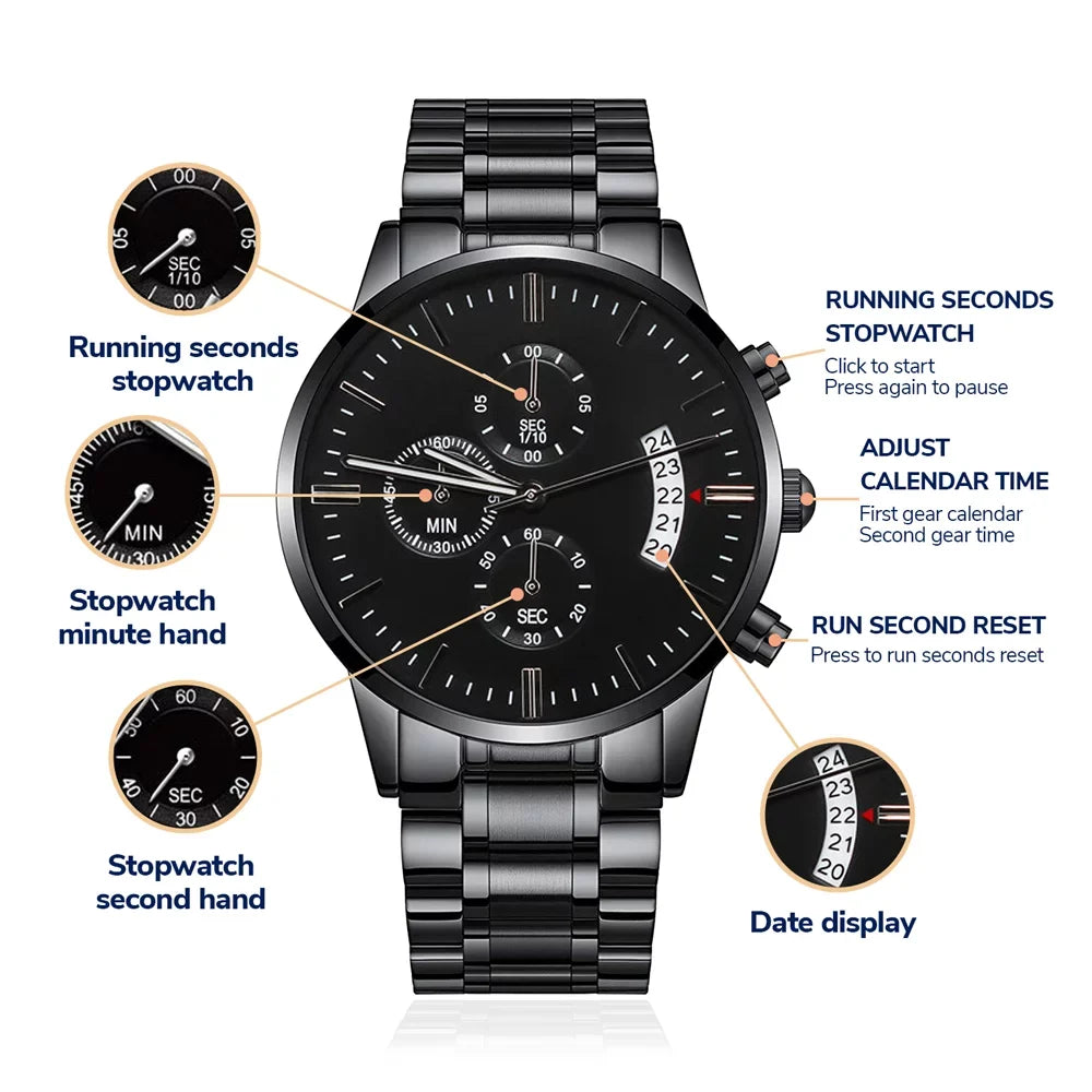 Husband My For Man Black Love or I Chronograph You Engraved Boyfriend Watch