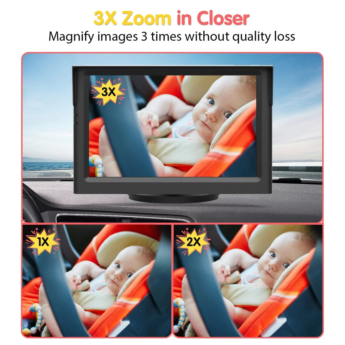 Safety Baby Monitor Night Rear Car Zoom Camera Car Monitor While Baby HD Children Vision, Driving Baby Seat Observing Car Seat Back Camera Facing for 3X Camera Luckview Car Baby
