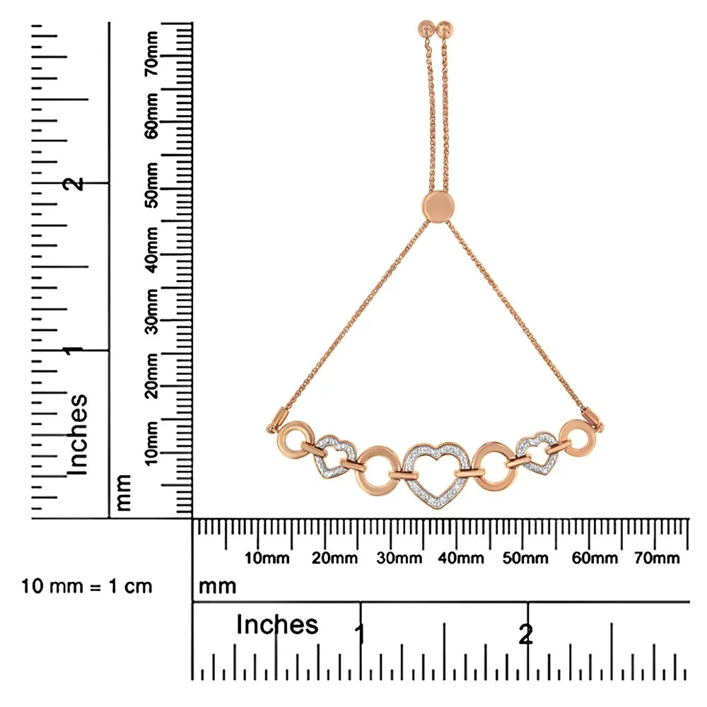 Heart Bolo 6”-10” and Plated Link Rose Gold (I-J .925 14K I3 Silver Adjustable Clarity) Diamond Sterling Bracelet Color, Accent Circle