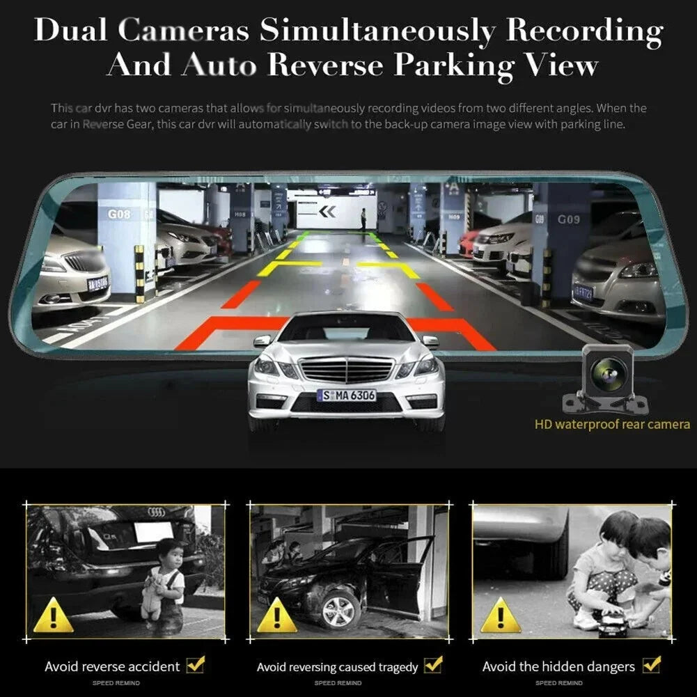 Cam Rearview Mirror Recorder Front Video Dashcam Touch Car Dual Dropshipping For Rear HD Screen 10-Inch DVR