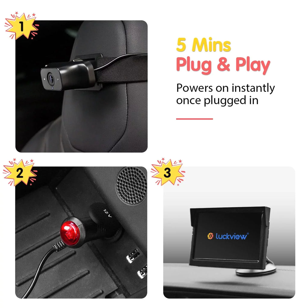 Safety Baby Monitor Night Rear Car Zoom Camera Car Monitor While Baby HD Children Vision, Driving Baby Seat Observing Car Seat Back Camera Facing for 3X Camera Luckview Car Baby