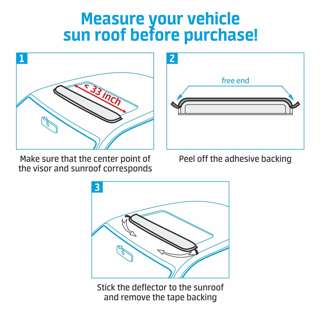 Deflector Guard/Rain - SR01001 Wind Roof Moonroof Moonroof CLIM Incredibly Visor Sunroof, Sunroof Guard - Guard Universal Shade Tape-On Visor - Top 35.6" Durable Profile Wind Adhesive ART Low