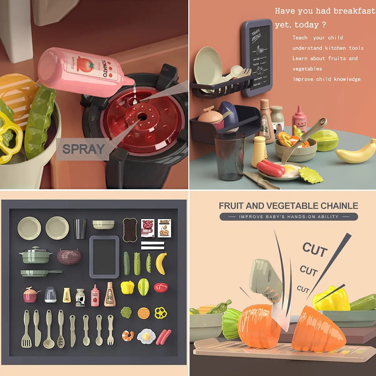 Toys Birthday, Play Set Boys for of Kitchen Lights Toy Spray Pcs Toddlers Pretend PayUSD with 28.3" and Kitchen Playset Sounds Christmas Realistic Play Green Girls Kids Kids 43 for Simulation with