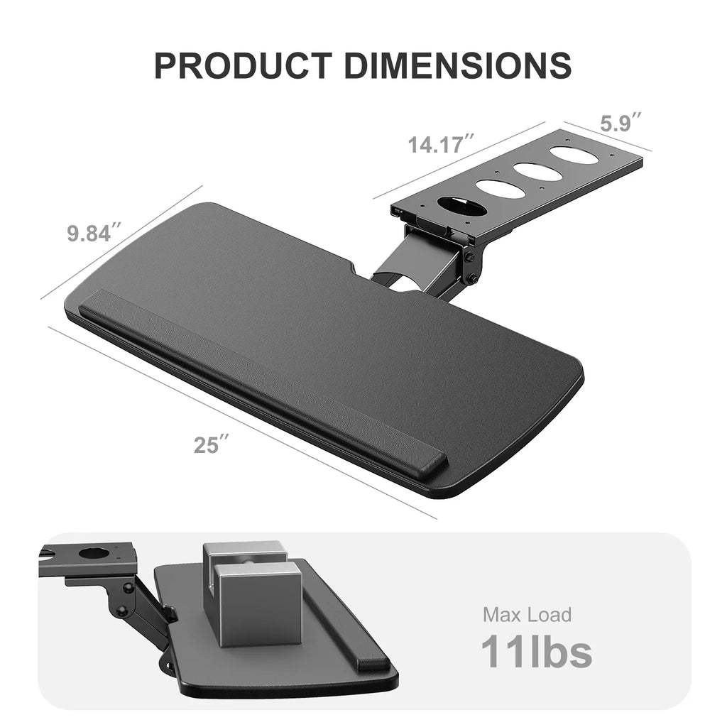 Tray,25" Adjustable, & Keyboard Black Sliding x Mouse 9.8"