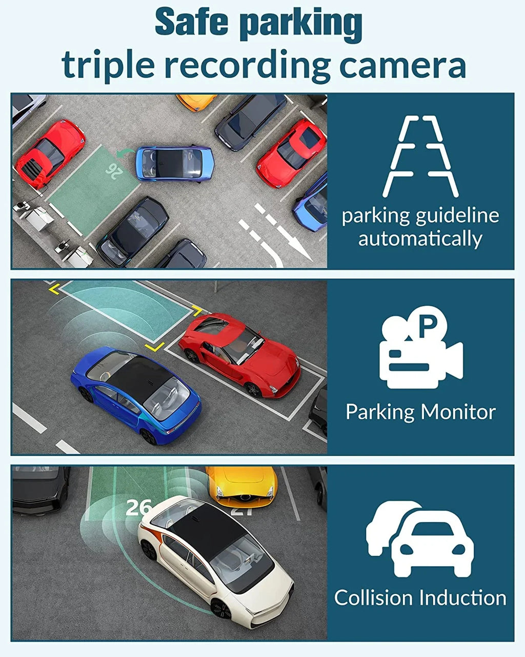 Channel Camera Cam for with Mode Angle,2.0'' Vision,170°Wide Free Night 3 Inside,4K Front Screen,WDR,Loop Dash Full IPS SD and UHD Rear Super 32GB Card,Built-in Cars Dash Recording,24H Parking