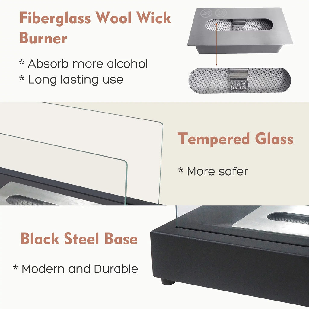 Bio Skypatio exterior Metal 7.1'' Tabletop x 8''H Guard Flame x 13.98''L with Ventless Ethanol Fireplace W