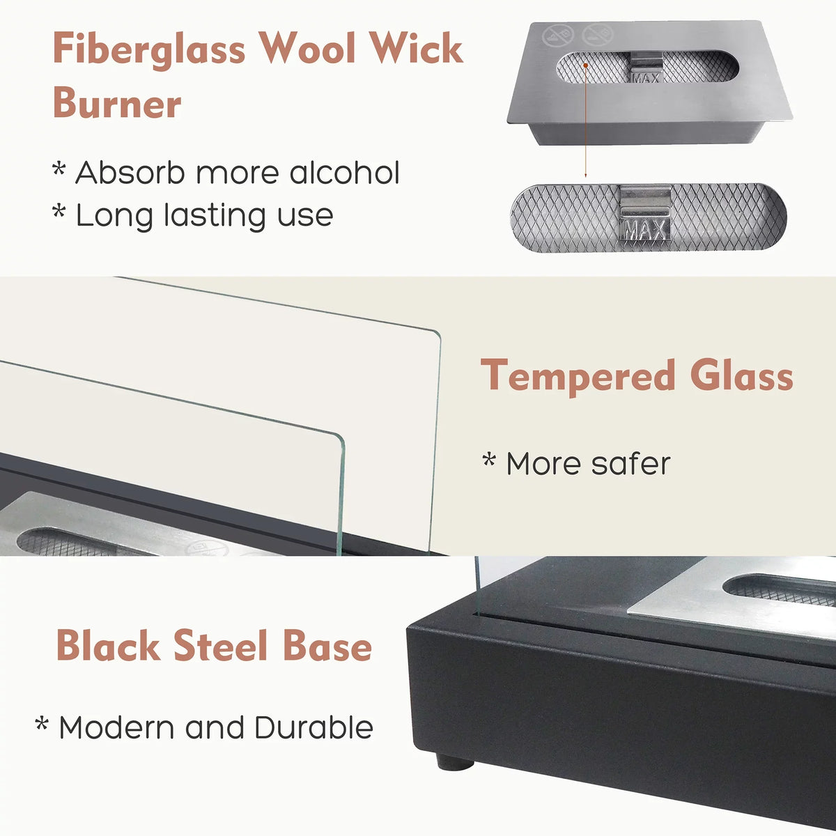 Bio Skypatio exterior Metal 7.1'' Tabletop x 8''H Guard Flame x 13.98''L with Ventless Ethanol Fireplace W