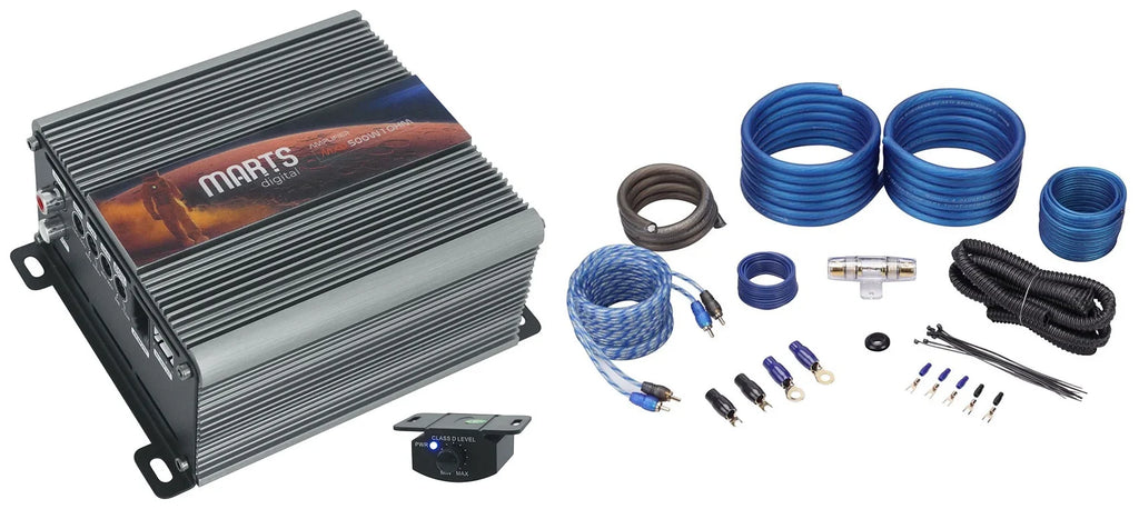 Digital Remote+Amp Mono MXD 500 Marts Car Kit OHM 1 500w Amplifier+Bass RMS