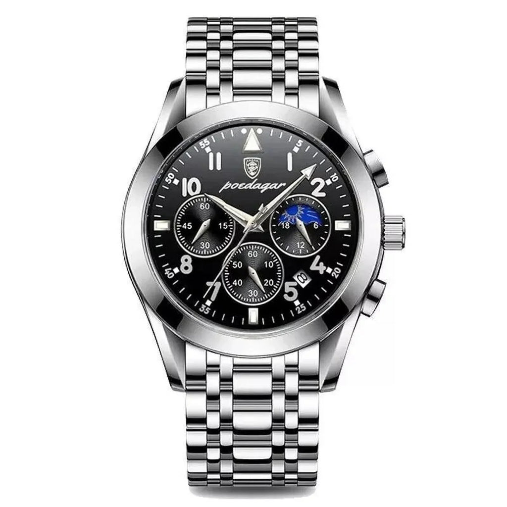 Waterproof Watch Man Steel Top Luminous Men Full Fashion Wristwatch Brand S Chronograph 8169 POEDAGAR Quartz Date Black Luxury Sport Watches