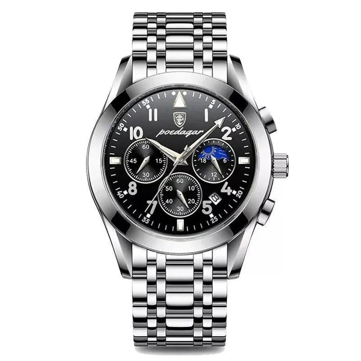 Waterproof Watch Man Steel Top Luminous Men Full Fashion Wristwatch Brand S Chronograph 8169 POEDAGAR Quartz Date Black Luxury Sport Watches