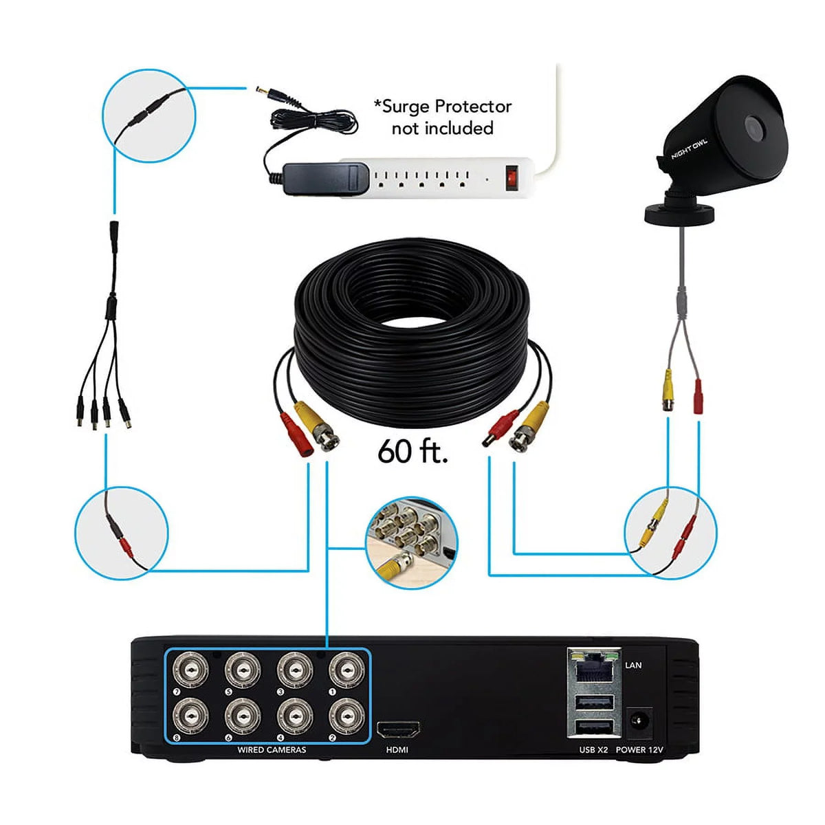 Security Camera Drive, 4 Indoor Hard Channel 1080p DVR with Vision Wired Cameras System Night Surveillance with 8 Cameras, HD Bullet Night CCTV, 1TB Owl exterior