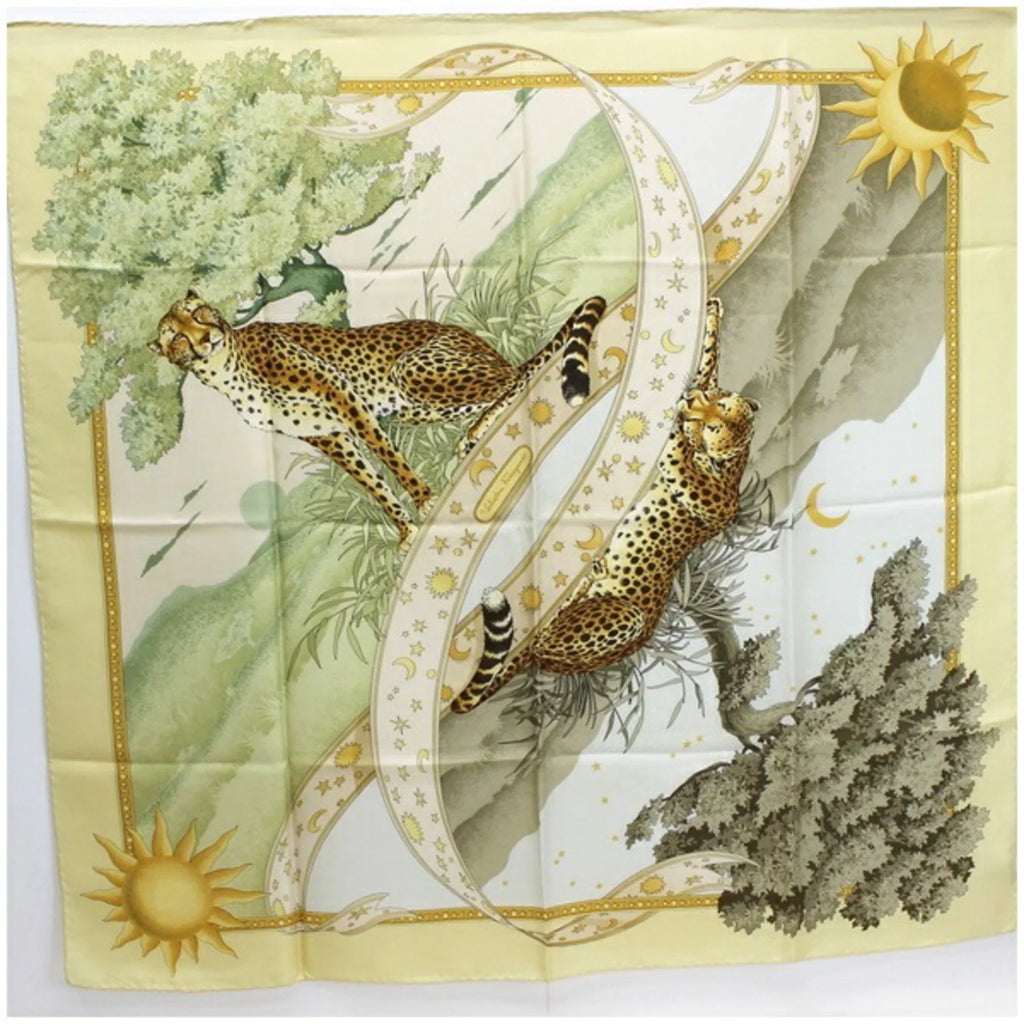 Ferragamo muffler yellow Salvatore paper Pre-Owned SALVATORE FERRAGAMO silk pattern ladies animal leopard print scarf (Good)