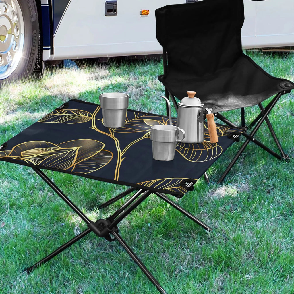 Flower with Portable Fishing Table Bag for Compact Folding Golden Rose Beach Table Travel exterior Picnic BBQ Luxury Storage Camping Table