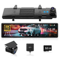 Card Camera for 32GB 2.5K GPS 4K Camera Rearview Dash , Mirror Front Full View Screen Cars, and Touch with 11" Rear Cam, Dash Dash Vision REDTIGER UHD Mirror Night Rear Free