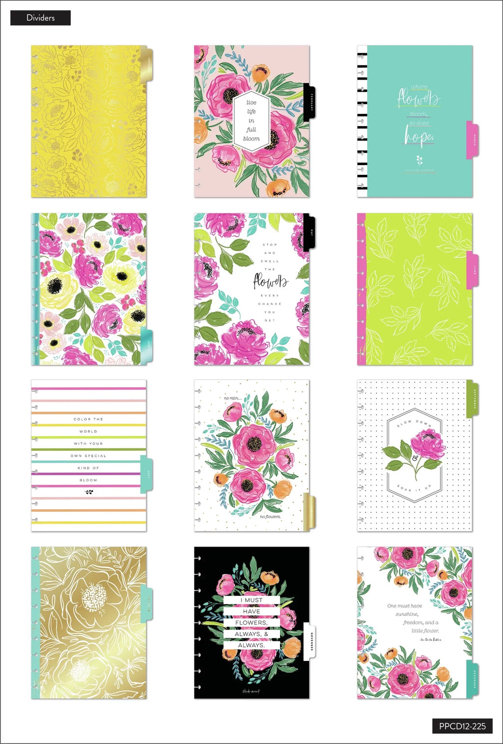 1.37" 2022, 12 Florals, x 9.75" Planner, x Happy Colorful Month The Planner, Classic 8.75"