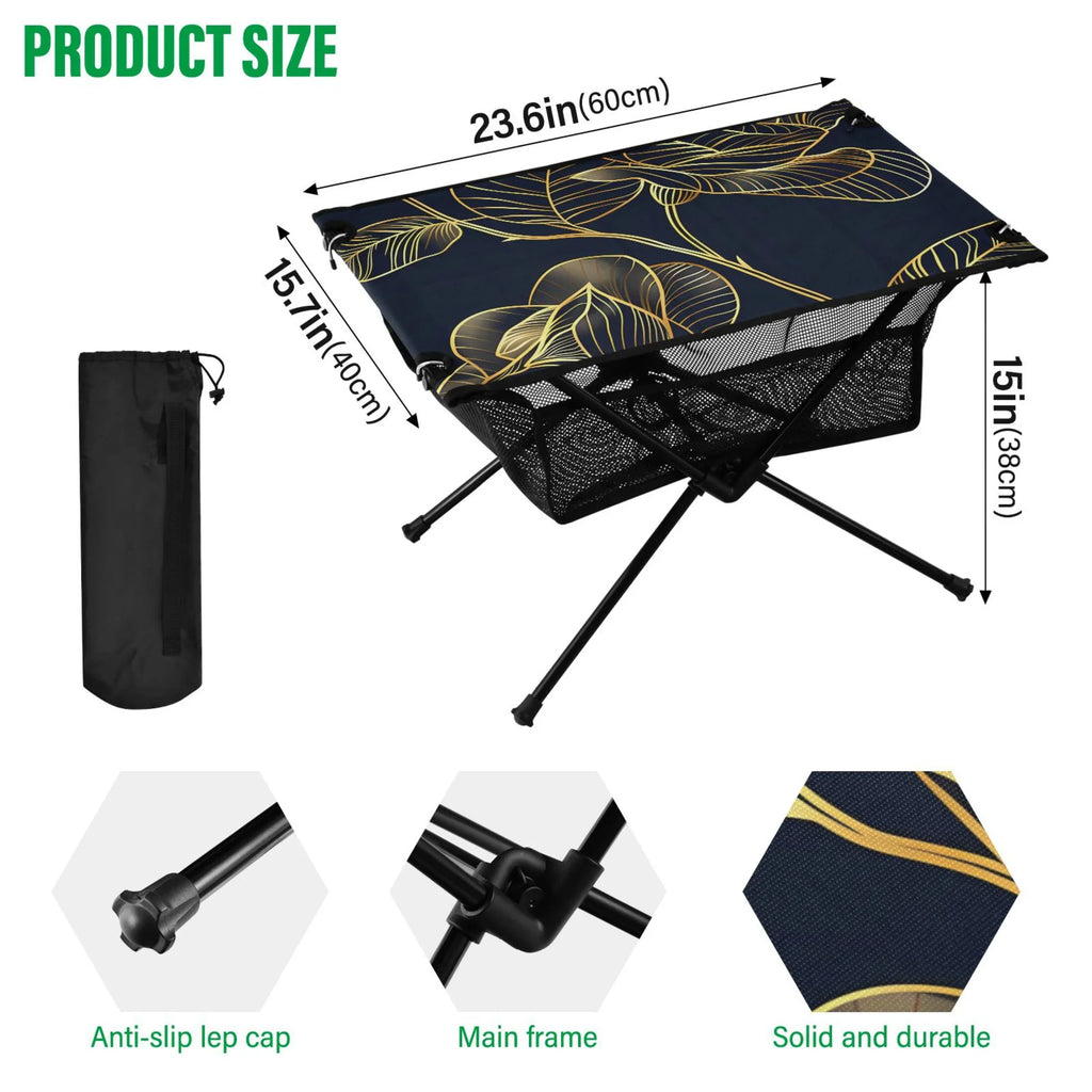 Flower with Portable Fishing Table Bag for Compact Folding Golden Rose Beach Table Travel exterior Picnic BBQ Luxury Storage Camping Table