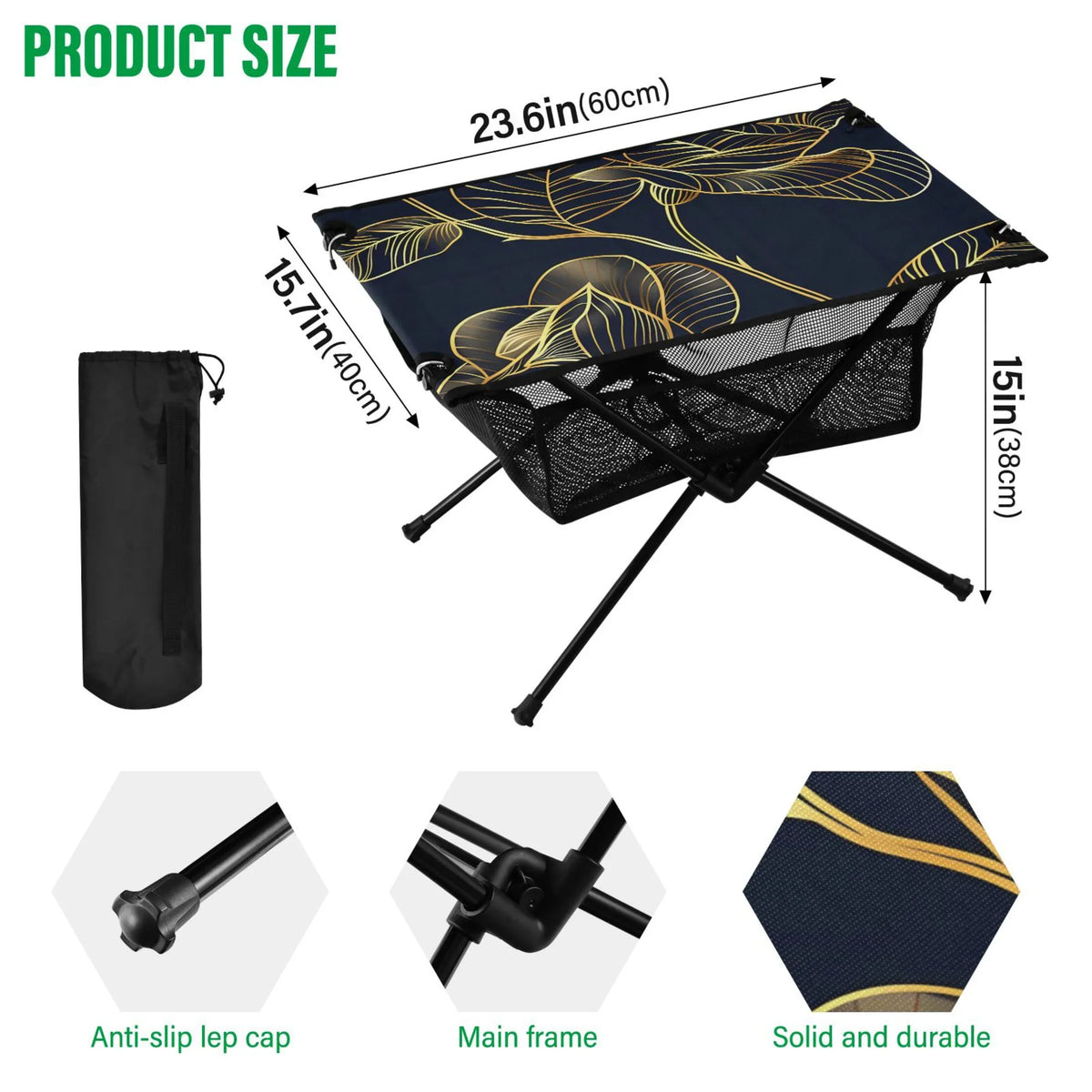 Flower with Portable Fishing Table Bag for Compact Folding Golden Rose Beach Table Travel exterior Picnic BBQ Luxury Storage Camping Table