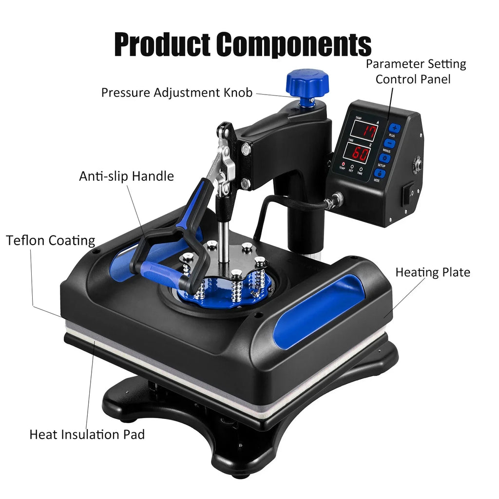 15 x Swing 15 1, Vinyl Printer Away Digital T-Shirts, Press 360 Pillow, Printer, Transfer Banner Printing, Blue Machine Bag, Sublimation Canvas Control LCD Heat for 8 Inches in Precise Transfer