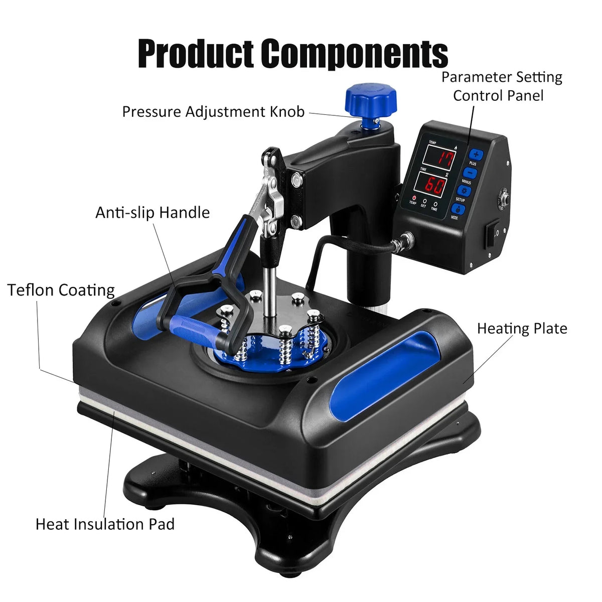 15 x Swing 15 1, Vinyl Printer Away Digital T-Shirts, Press 360 Pillow, Printer, Transfer Banner Printing, Blue Machine Bag, Sublimation Canvas Control LCD Heat for 8 Inches in Precise Transfer