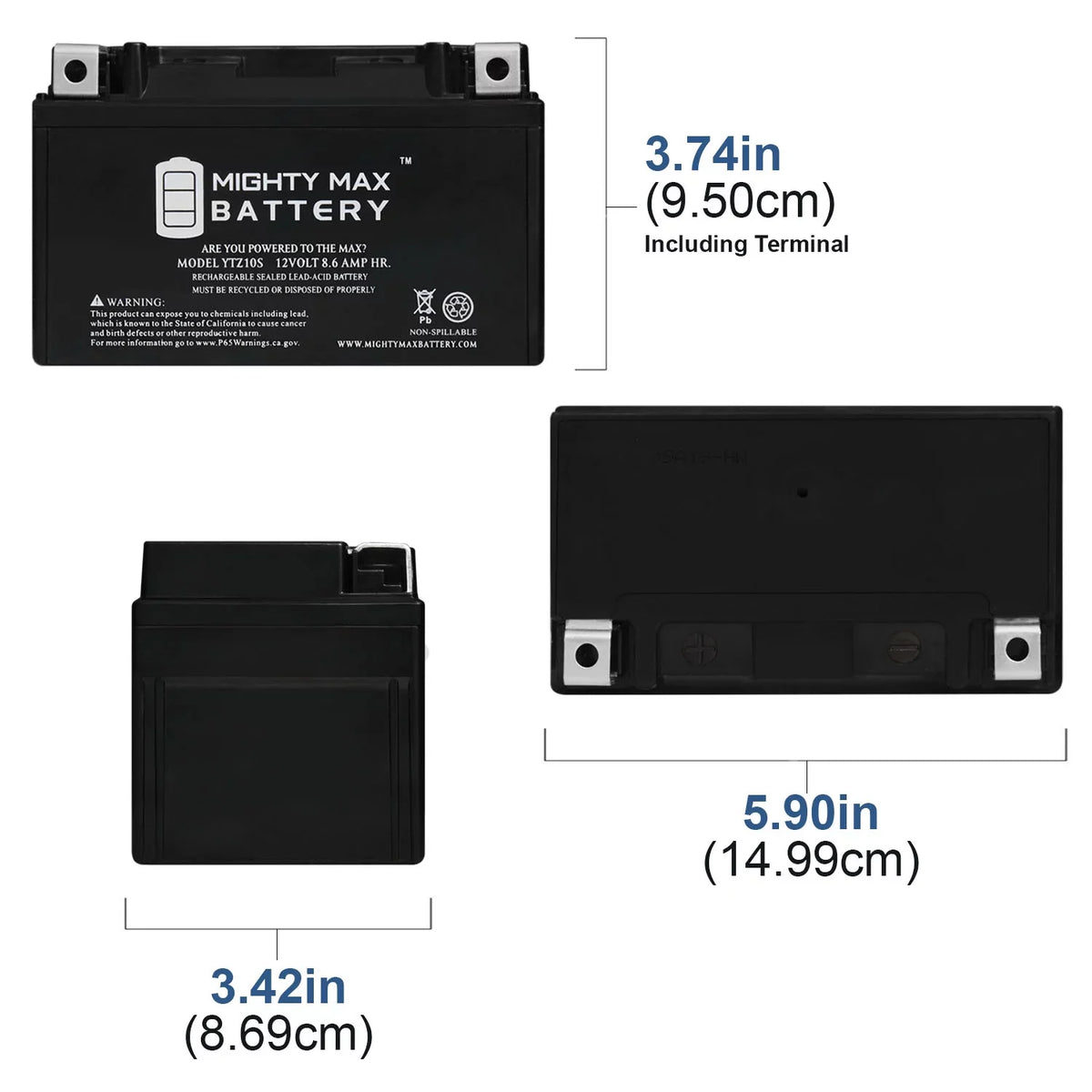 12V with compatible Battery GSX-R1000 Replacement Pack YTZ10S 1000 3 Suzuki 8.6AH - 00-17