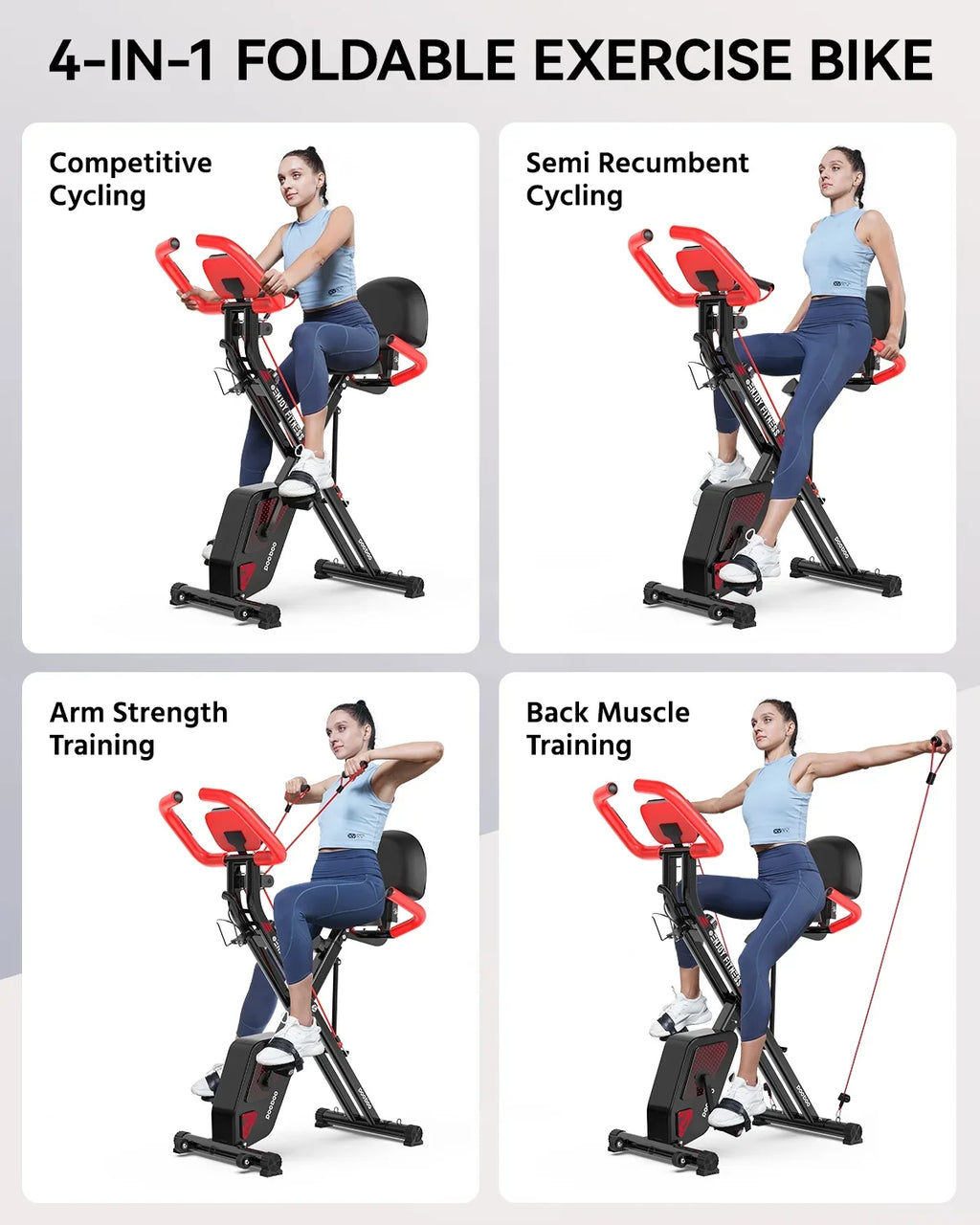 Arm Workout Exercise Quiet Exercise Resistance Bike Bikes lbs Stationary Magnetic with 3-in-1 360 Pooboo Bike Bike Home Folding Bands
