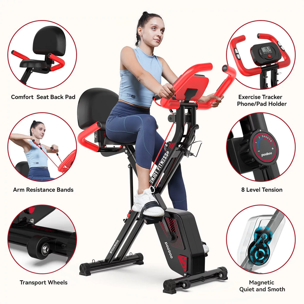 Arm Workout Exercise Quiet Exercise Resistance Bike Bikes lbs Stationary Magnetic with 3-in-1 360 Pooboo Bike Bike Home Folding Bands