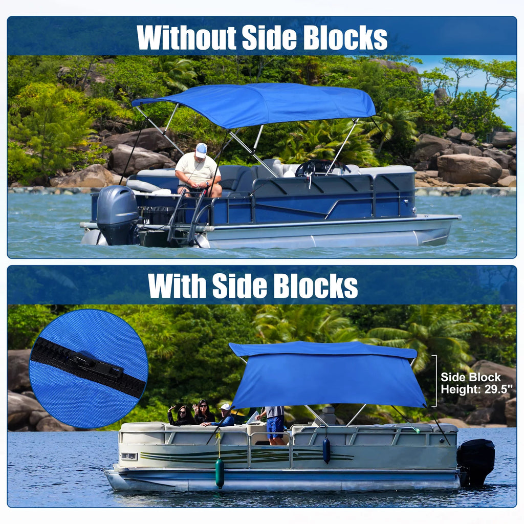 Side Blue Canvas 8'Lx54"Hx67"-72"W With Blocks Top Bargains Detachable Bimini Unique 4Bow