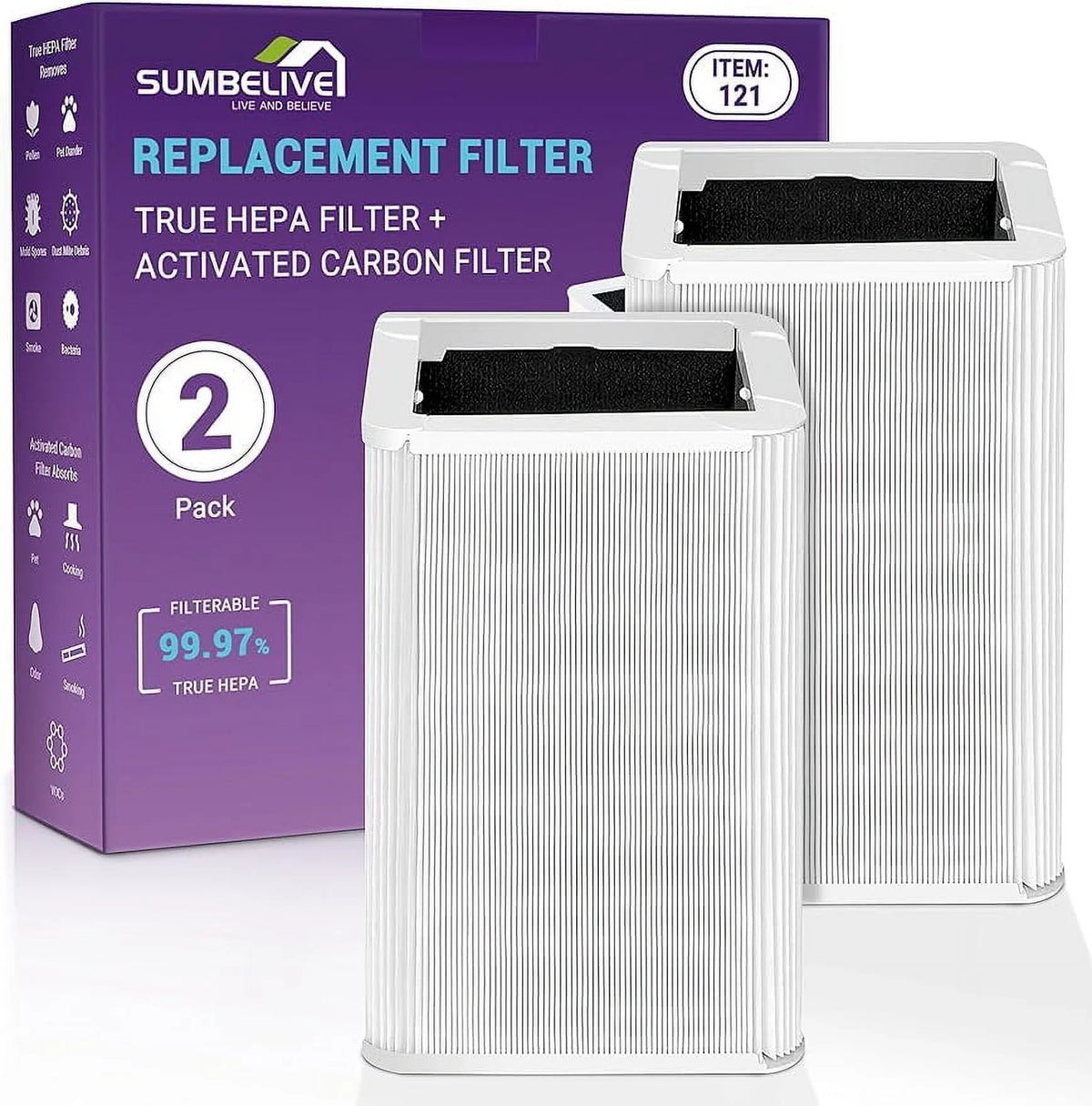 Blue True Purifier, Filters Filter for Replacement Air H13 and 2 Pack Particle, 121 Blueair HEPA 121 Activated Pure Carbon with