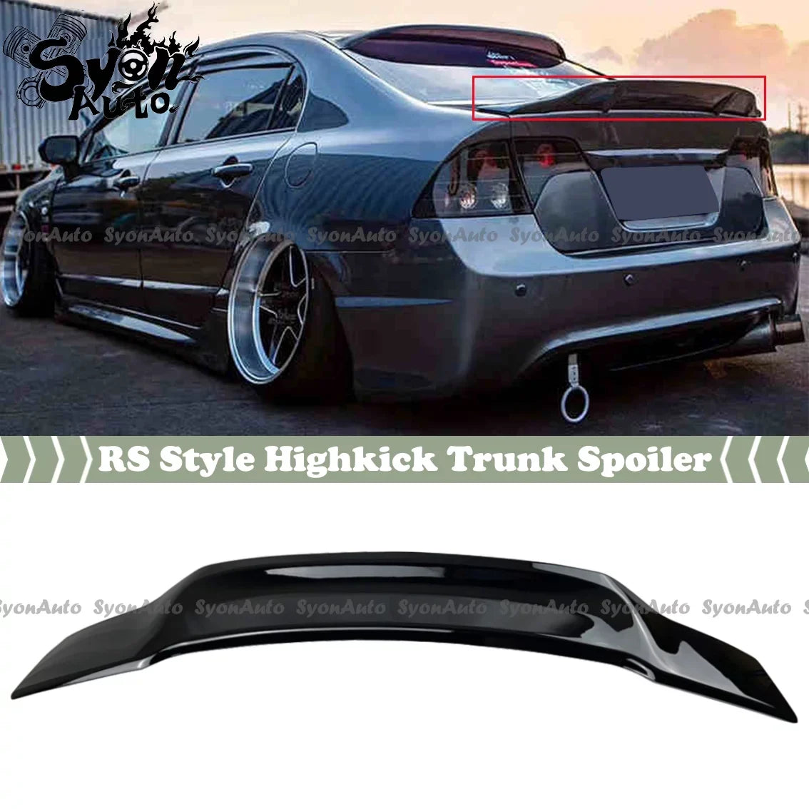 WING SEDAN design TRUNK GLOSSY RS HIGHKICK BLACK 2006-2011 SPOILER HONDA CIVIC FITS