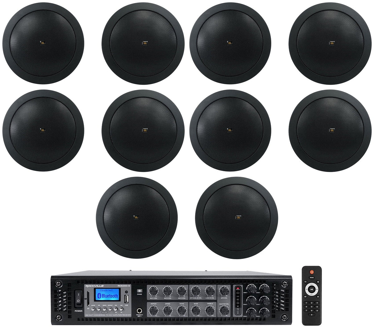In-Ceiling 14C/T-BK 4" 70v JBL (10) 25w CONTROL Speakers+Amplifier Black