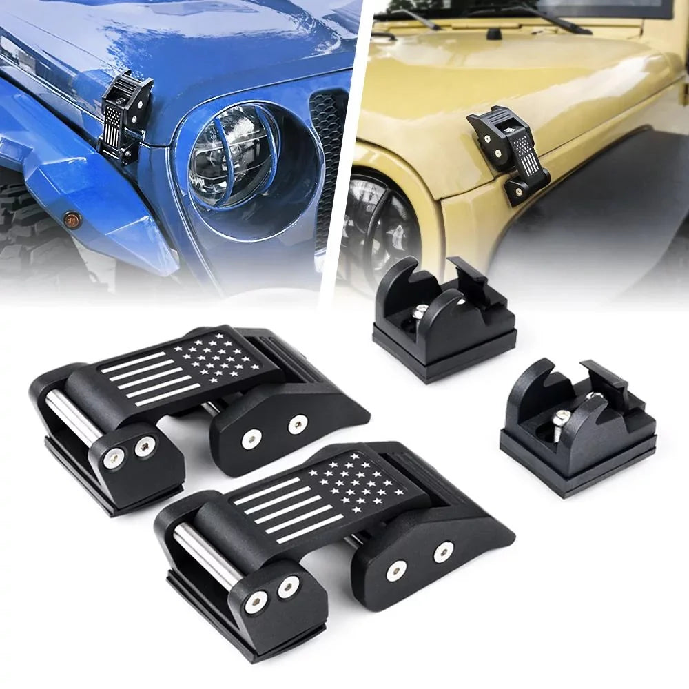 Hood for Black Jeep Wrangler JK 2007-2018 U.S. Kit JL Wrangler Xprite Aluminum Flag 2018+ Latch with & Jeep