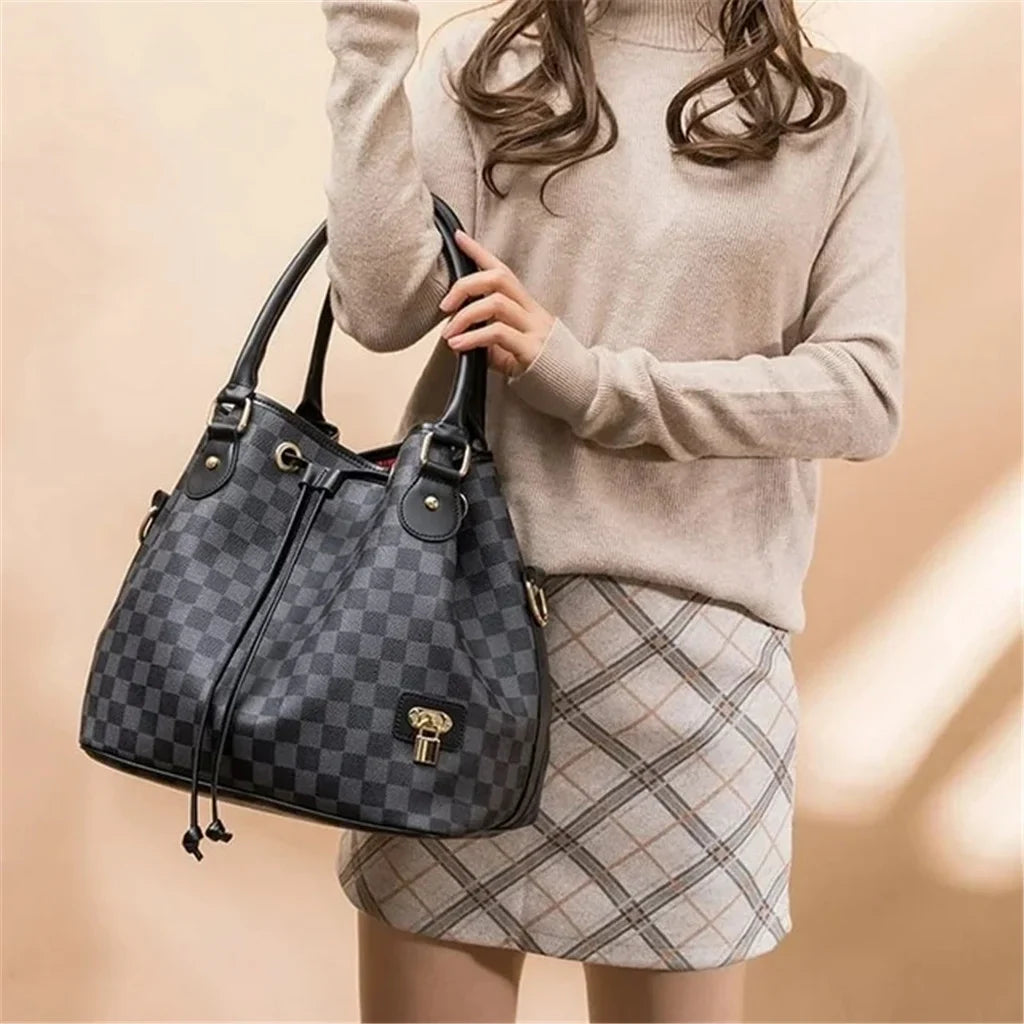 Handbags Vegan Shoulder for PU Checkered - Bag Tote Large Leather Women