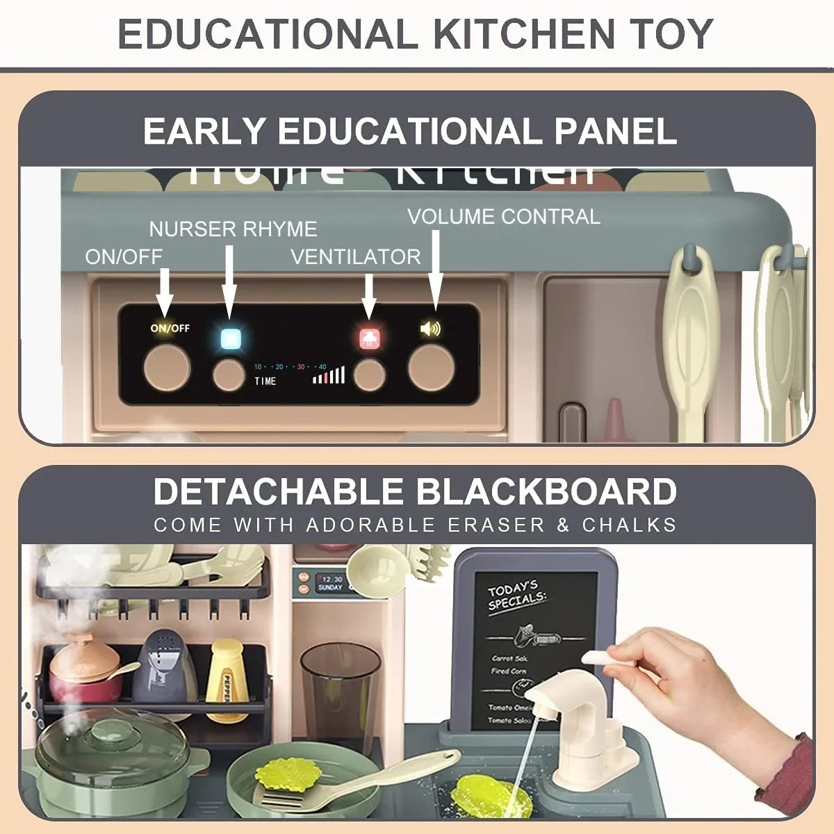 Toys Birthday, Play Set Boys for of Kitchen Lights Toy Spray Pcs Toddlers Pretend PayUSD with 28.3" and Kitchen Playset Sounds Christmas Realistic Play Green Girls Kids Kids 43 for Simulation with